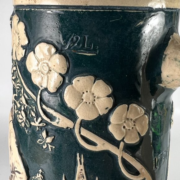 Vtg Lindenwirtin Beer Stein Mug Folk Song German Relief Stoneware .5L - Picture 8 of 12